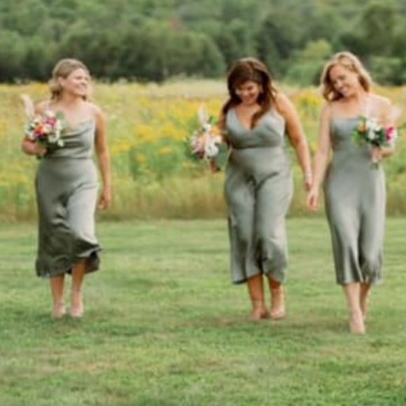 JENNY YOO Claudia Moss Green Satin Midi Dress - Picture 4 of 5